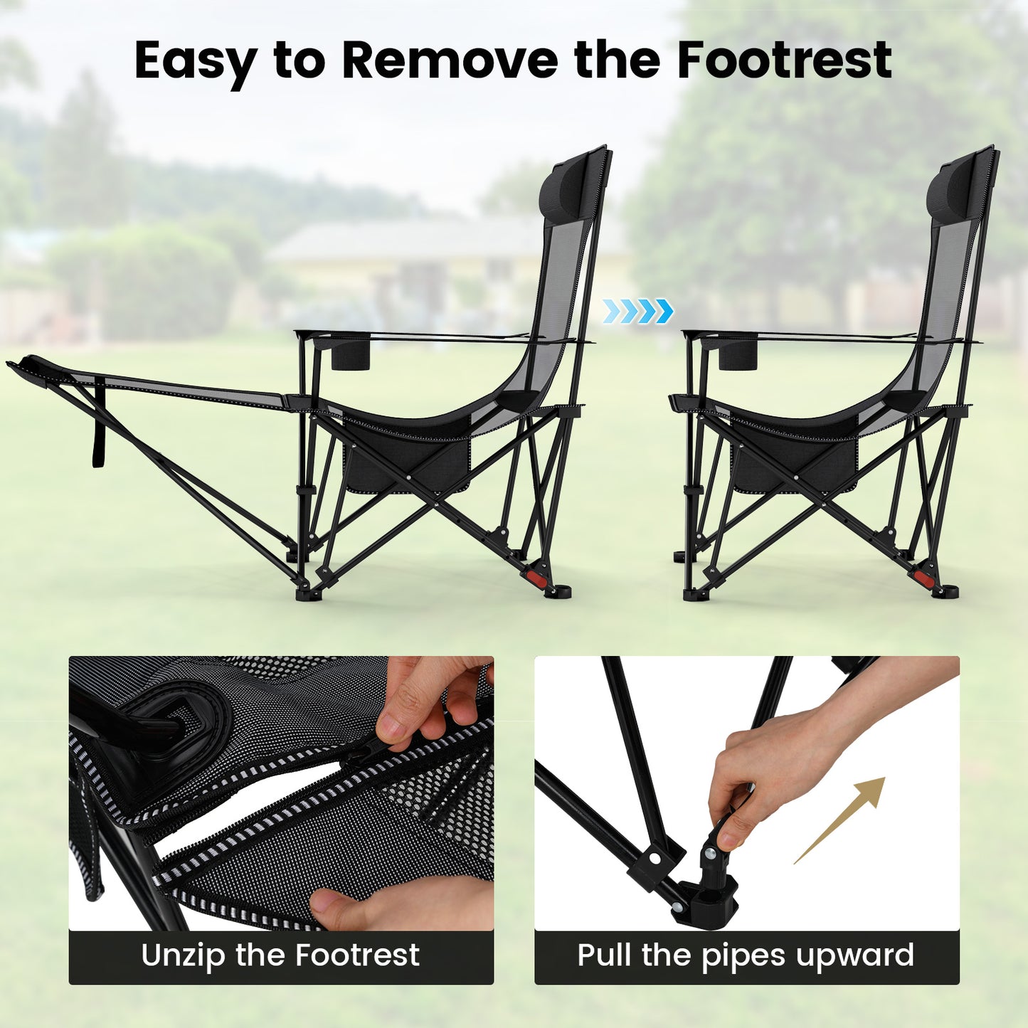 Reclining Camping Chair with Removable Footrest