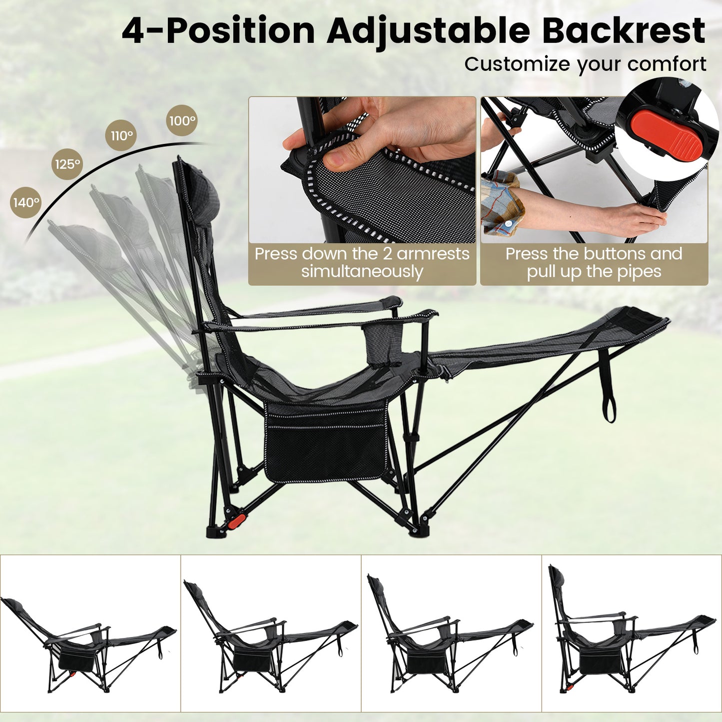 Reclining Camping Chair with Removable Footrest