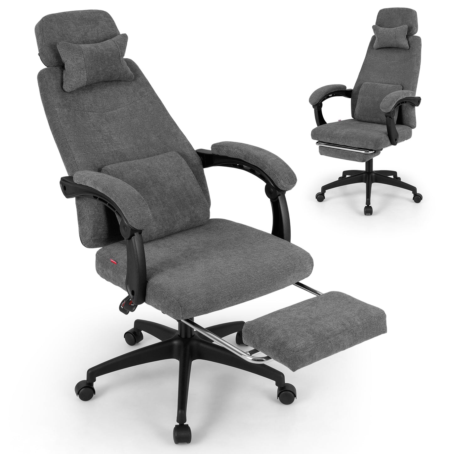 Reclining Office Chair with Footrest, Chenille Fabric, Gray