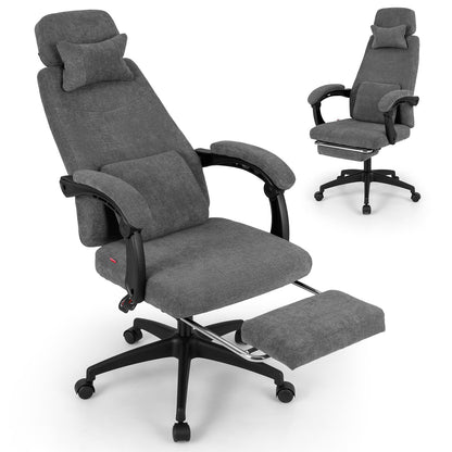 Reclining Office Chair with Footrest, Chenille Fabric, Gray