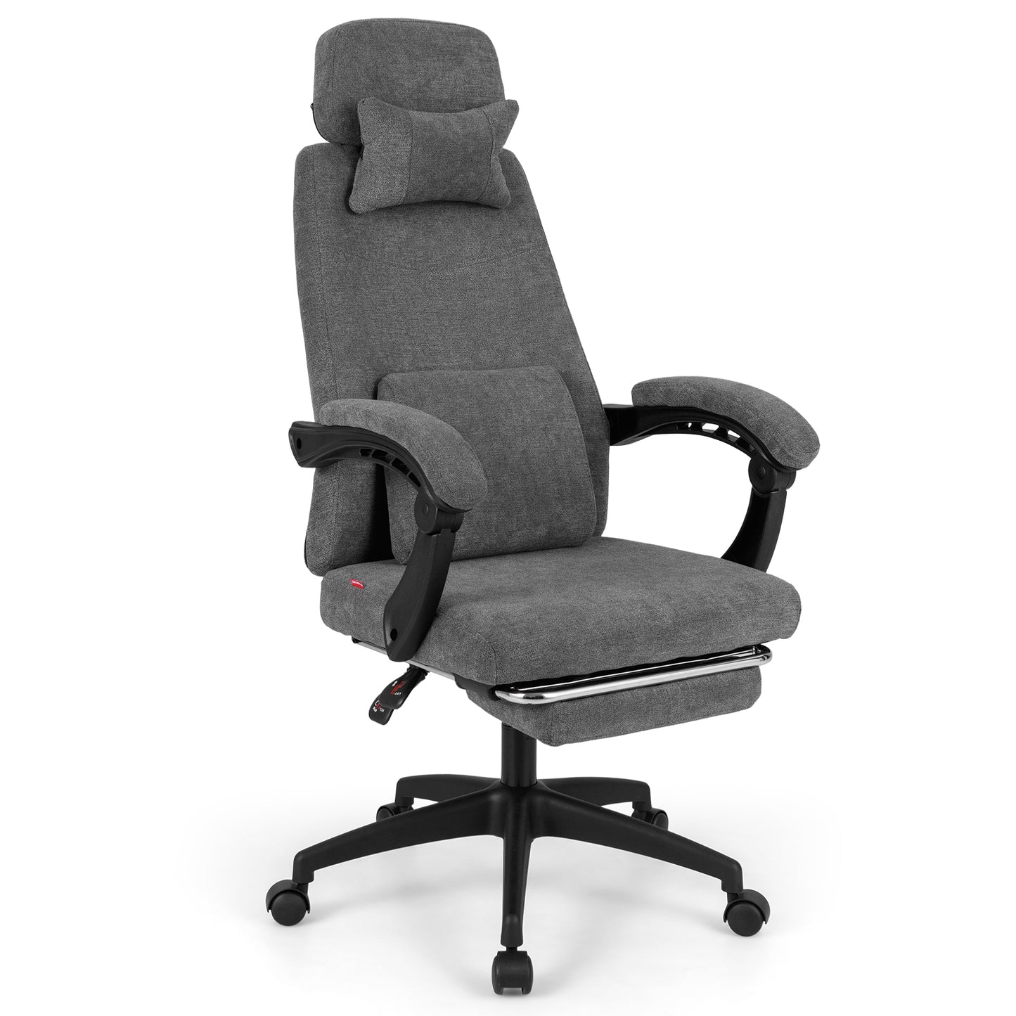 Reclining Office Chair with Footrest, Chenille Fabric, Gray