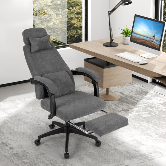 Reclining Office Chair with Footrest, Chenille Fabric, Gray