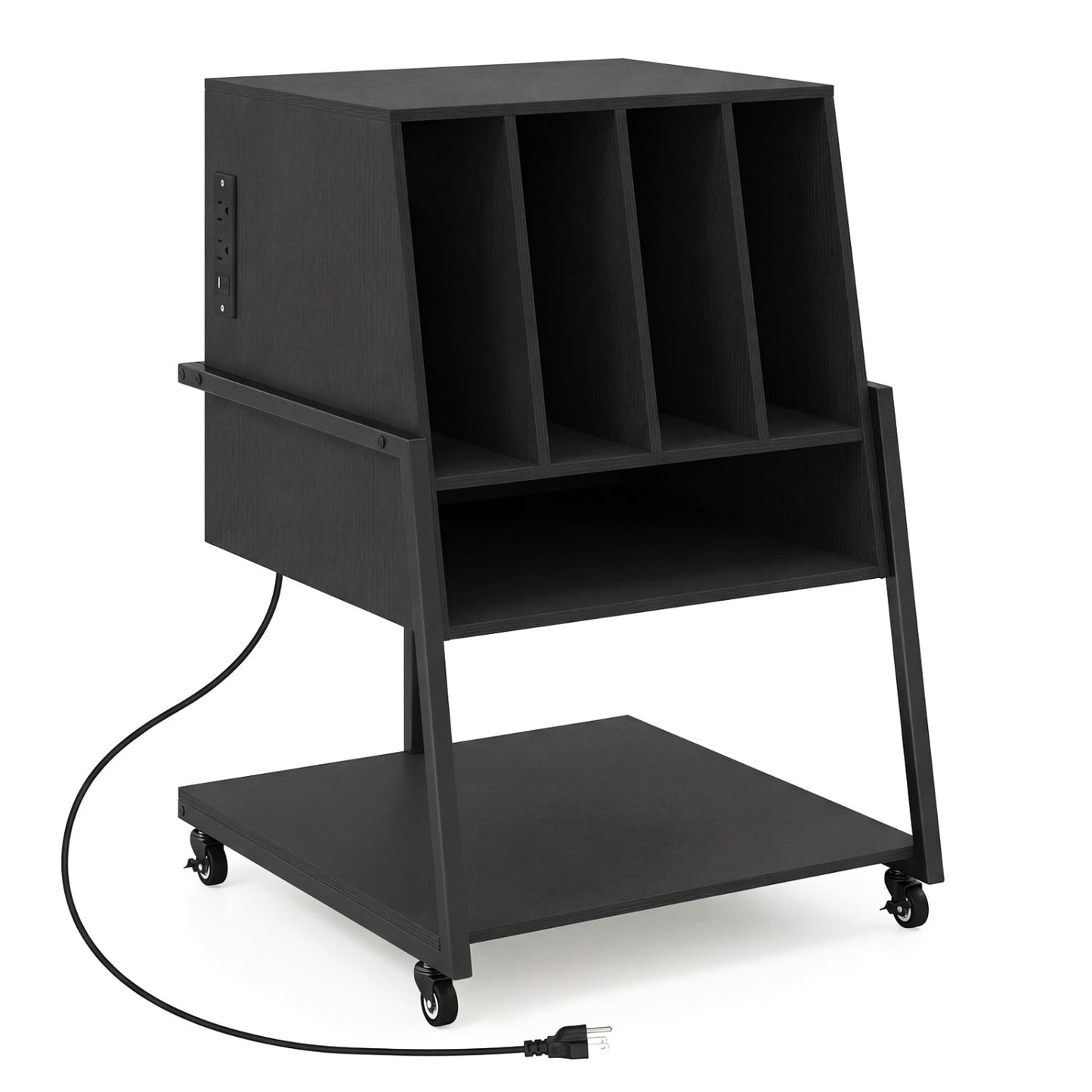 Record Player Stand on Wheels Rolling Turntable Stand with Power Outlets