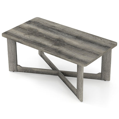 Rectangle Coffee Table Rubber Wood Base with X-Shaped Base-Gray