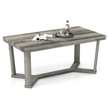 Rectangle Coffee Table Rubber Wood Base with Cross-Shaped Base-Gray