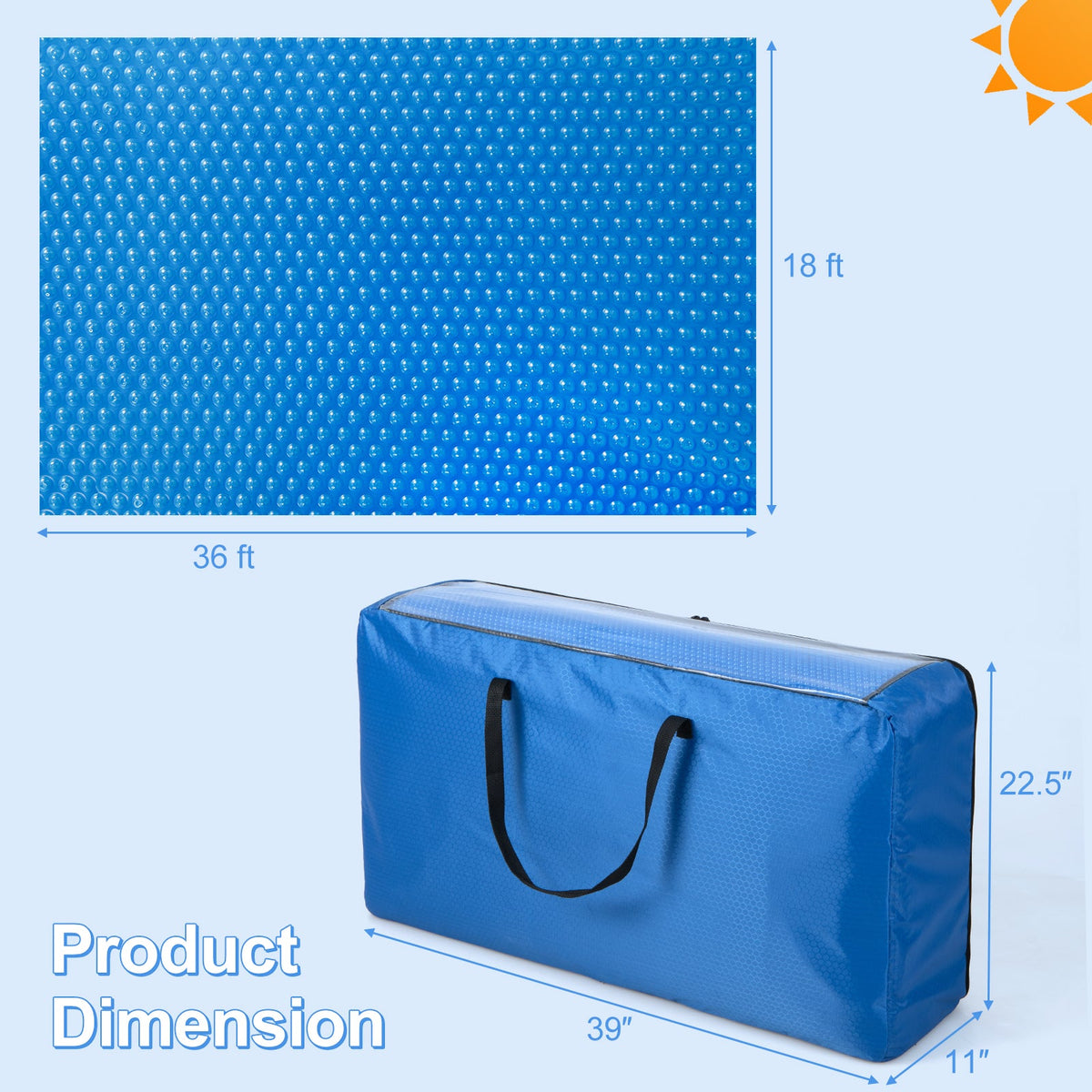 Rectangle Swimming Pool Cover 12-MIL Heat Retaining Pool Solar Blanket with Carrying Bag