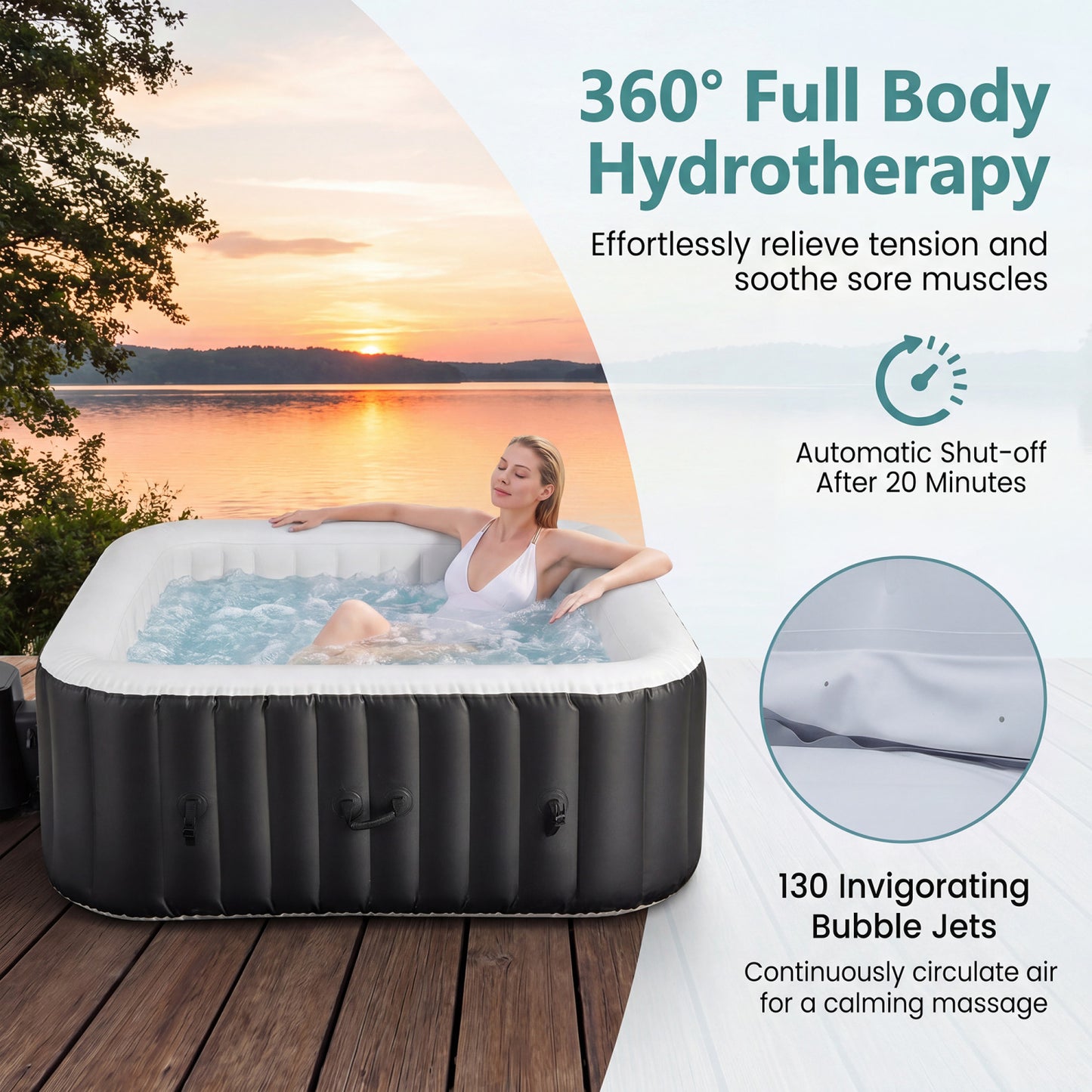 Inflatable Hot Tub Spa with 130 Air Jets for 4-6 People