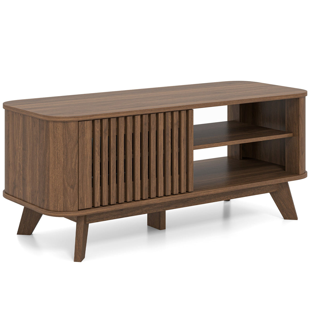 Rectangular Coffee Table with Storage and Adjustable Shelves-Walnut