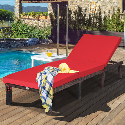 Adjustable Rattan Chaise Lounge with Cushion