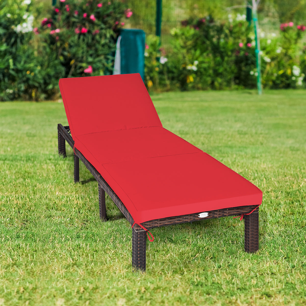Adjustable Rattan Chaise Lounge with Cushion