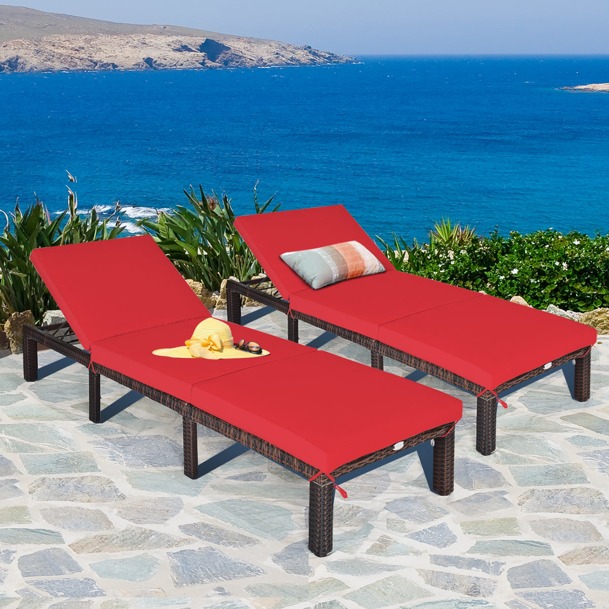 Adjustable Rattan Chaise Lounge with Cushion