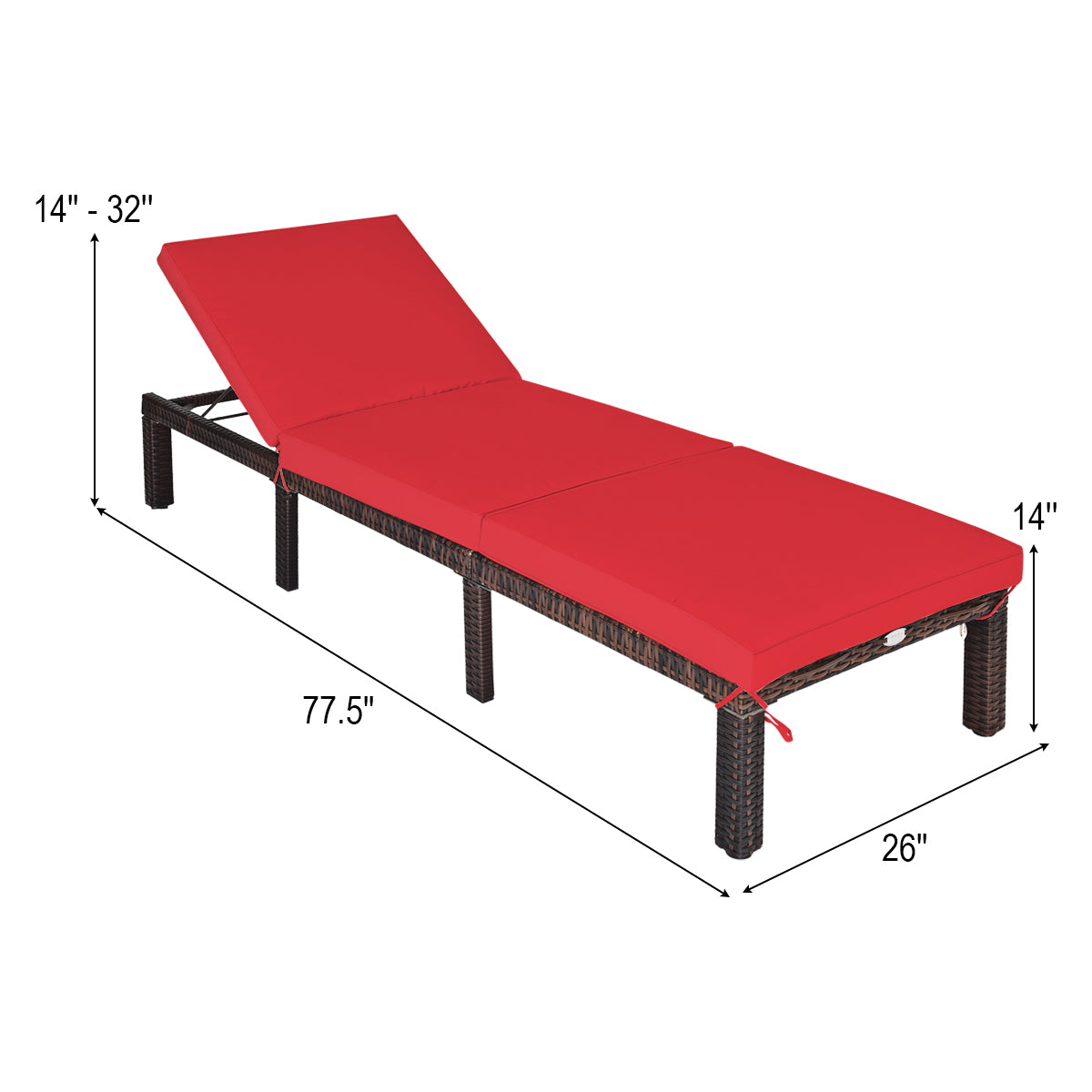 Adjustable Rattan Chaise Lounge with Cushion