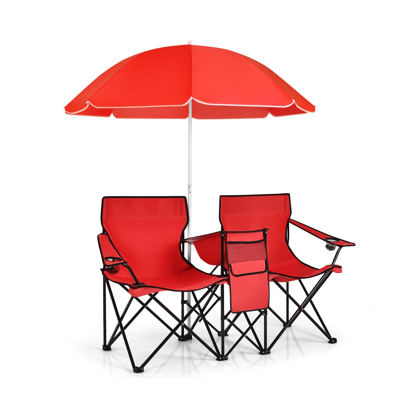 Folding Double Chair with Umbrella and Cooler Bag