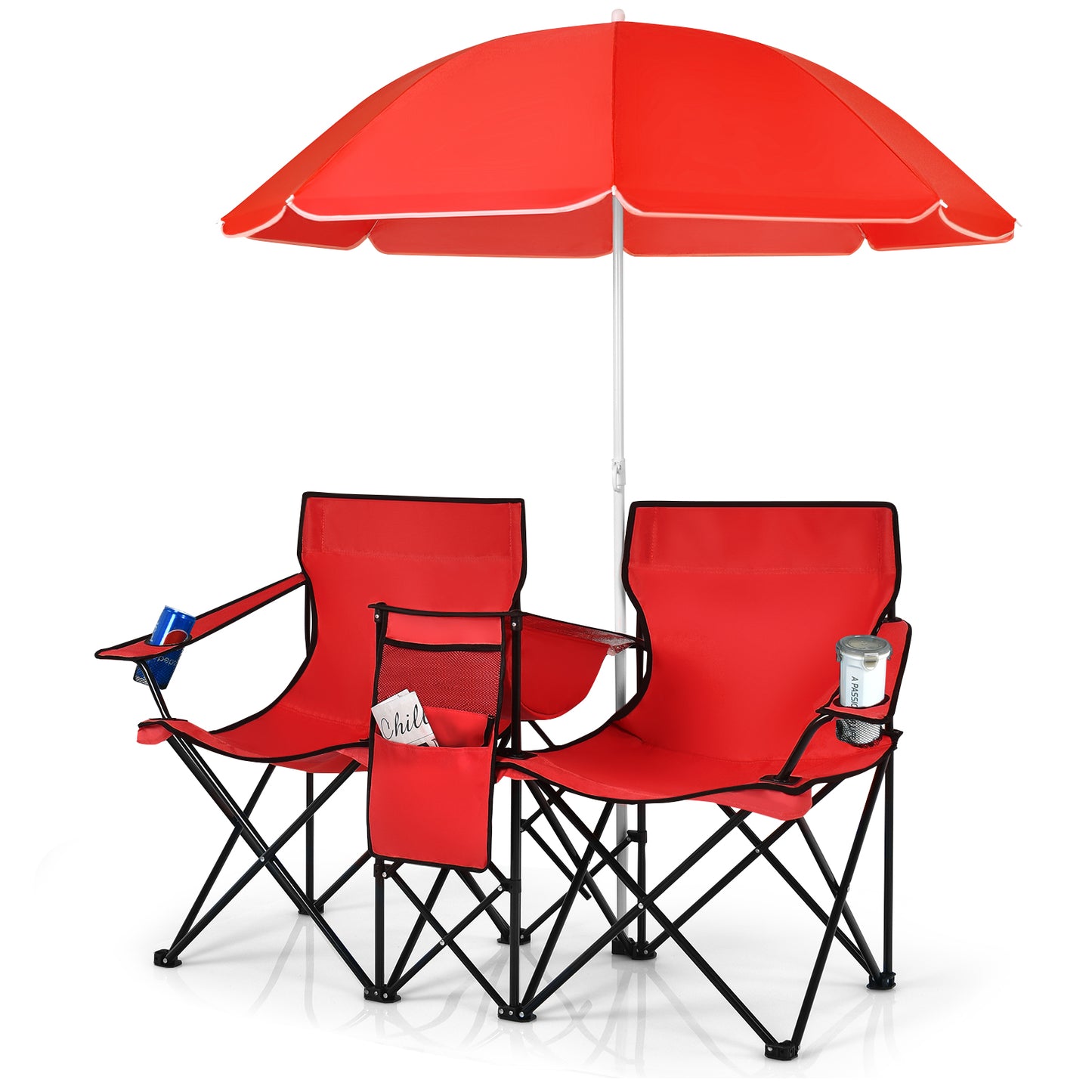 Folding Double Chair with Umbrella and Cooler Bag