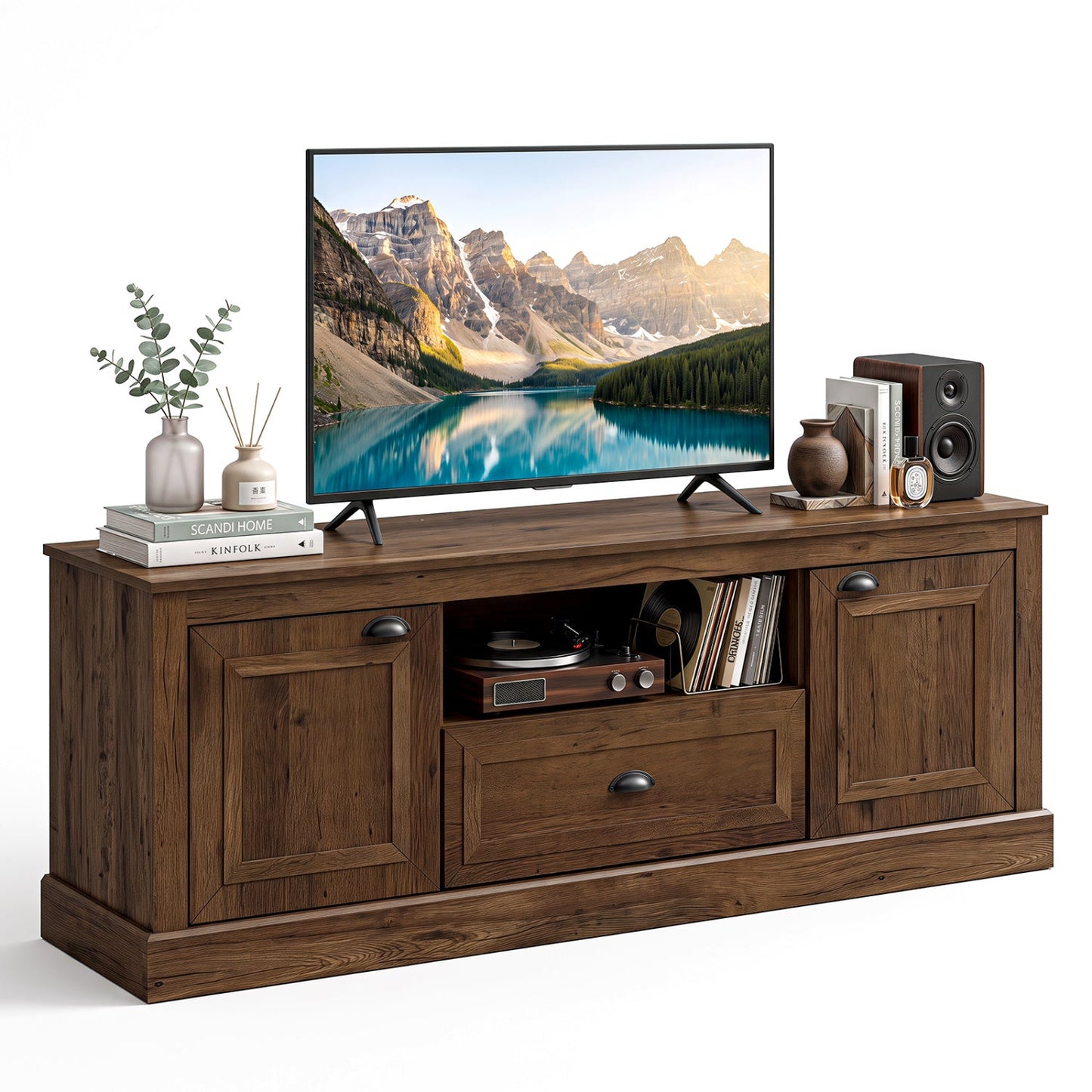 Farmhouse TV Stand for 70" TVs with Storage Cabinets