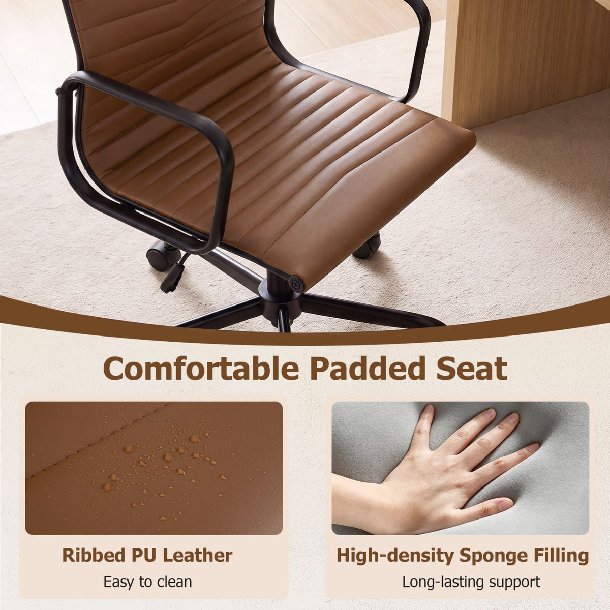 Ribbed High Back Office Chair with Adjustable Height