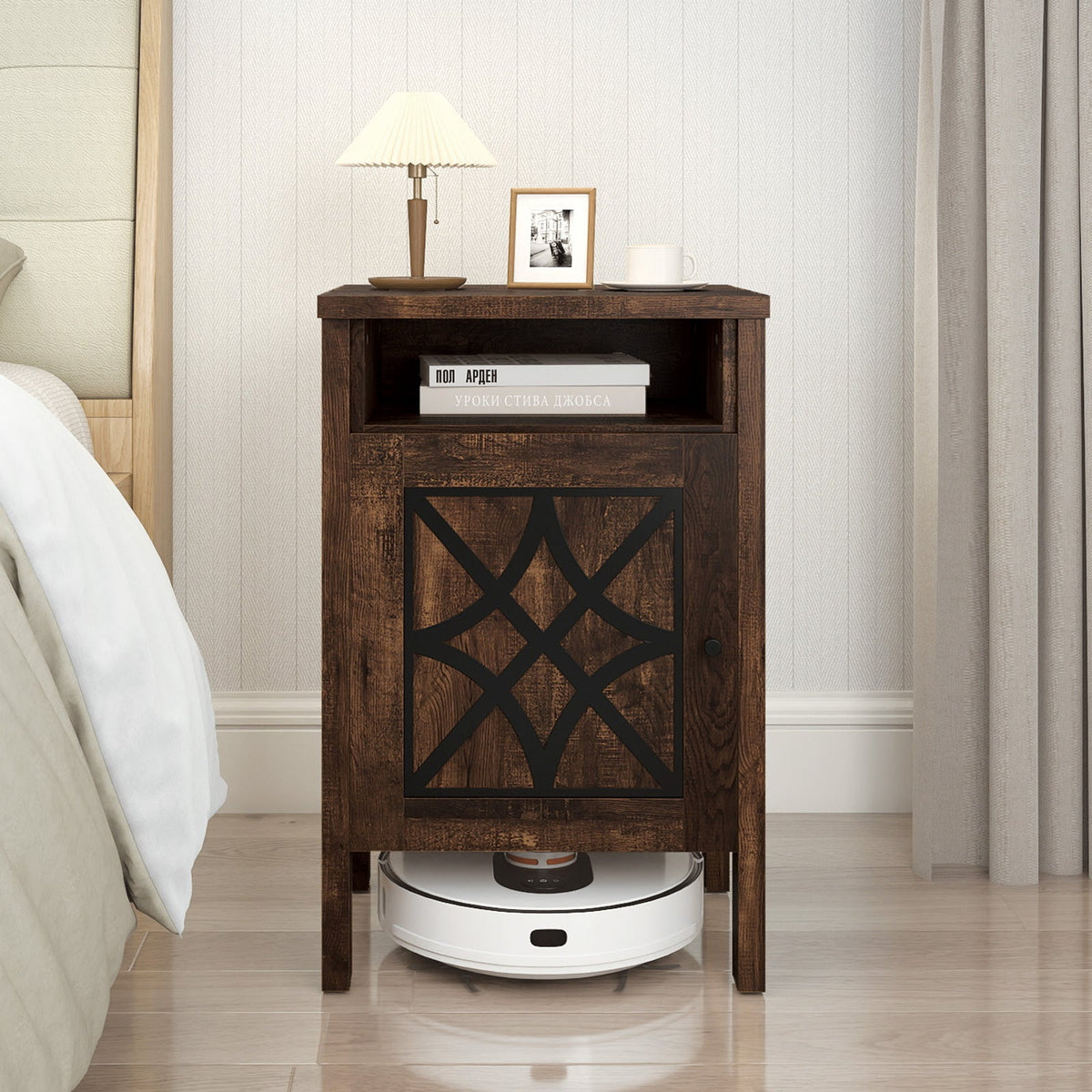 Robot Vacuum Storage Cabinet with Door and Open Shelf for Living Room Bedroom