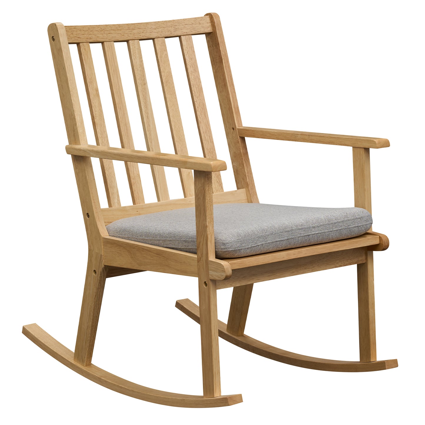 Rocking Chair with Cushion - Solid Rubber Wood Natural Finish