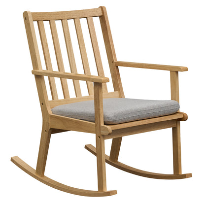 Rocking Chair with Cushion - Solid Rubber Wood Natural Finish
