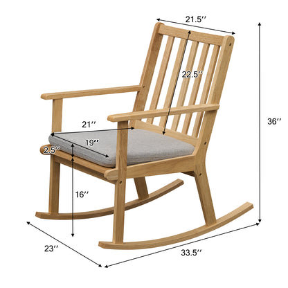Rocking Chair with Cushion - Solid Rubber Wood Natural Finish