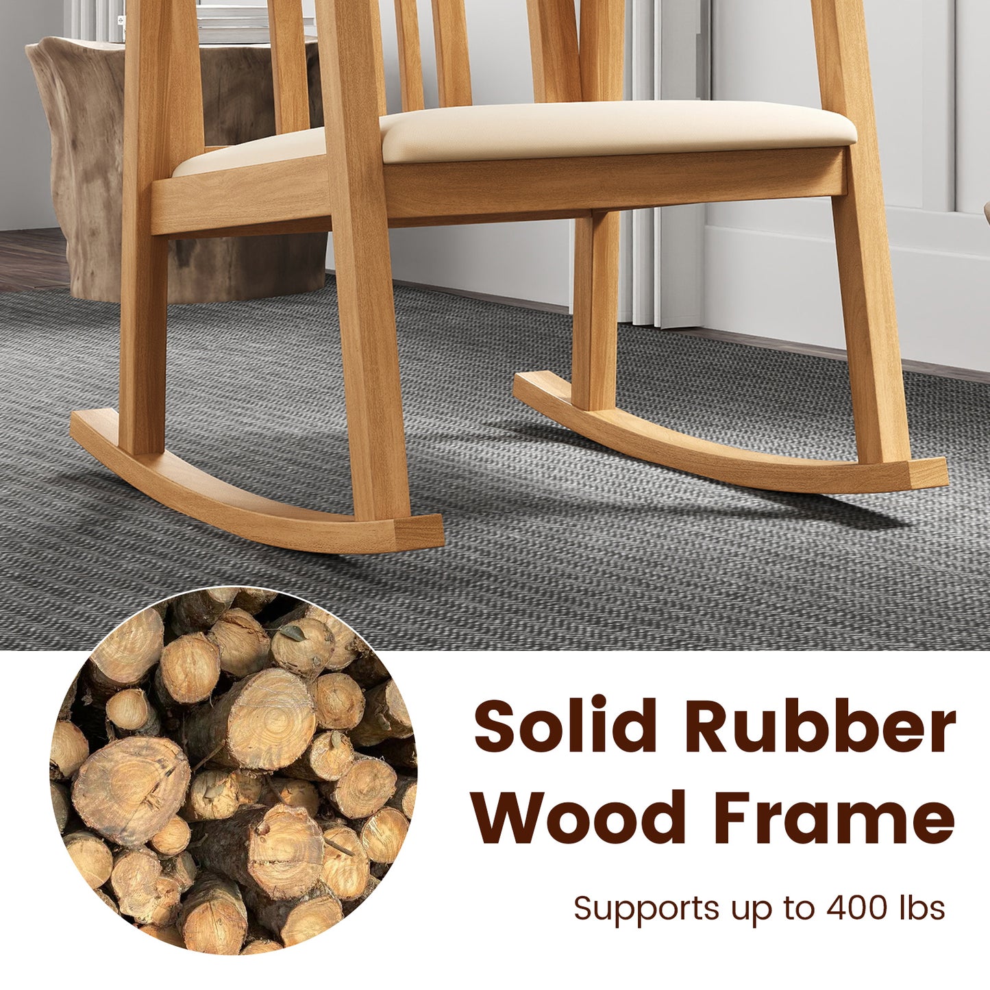 Rocking Chair with Slatted Back and Curved Armrests