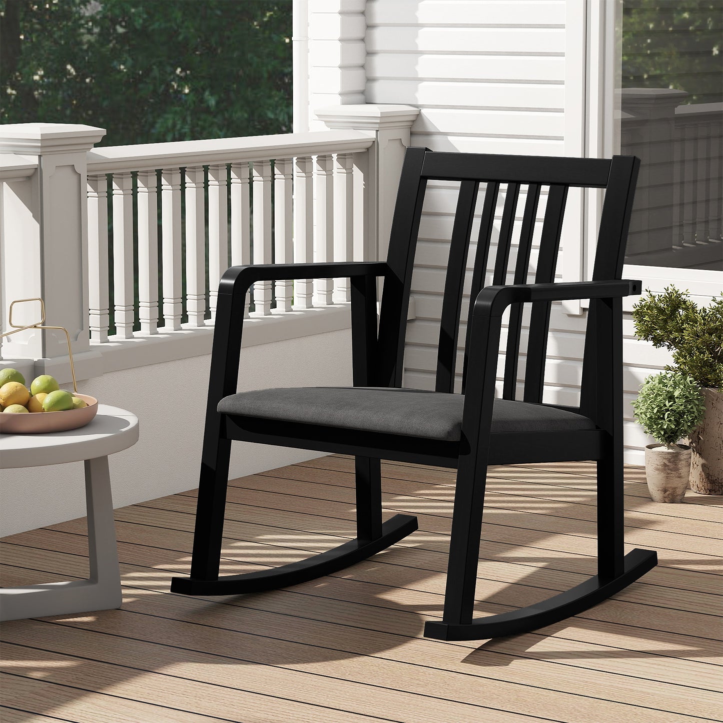 Rocking Chair with Slatted Back and Curved Armrests