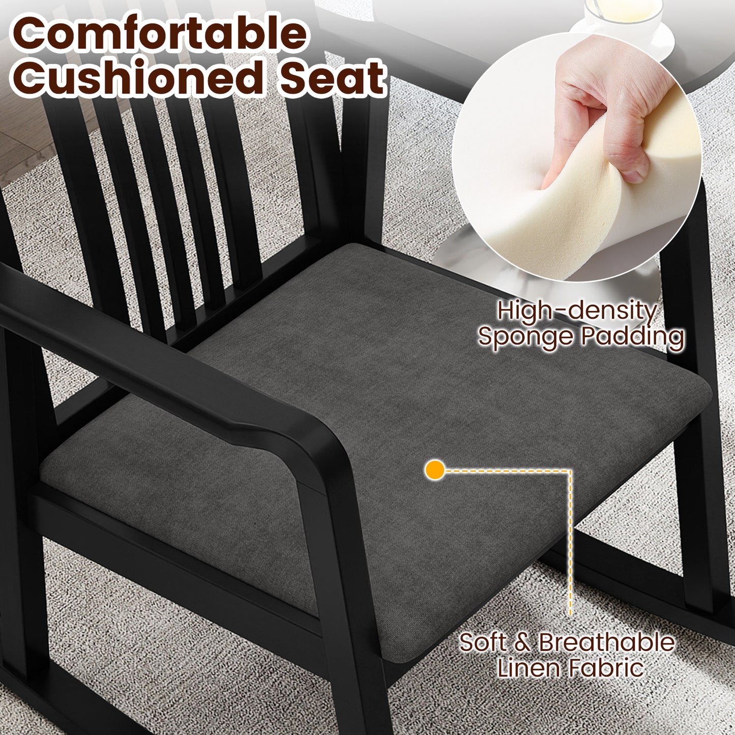 Rocking Chair with Slatted Back and Curved Armrests