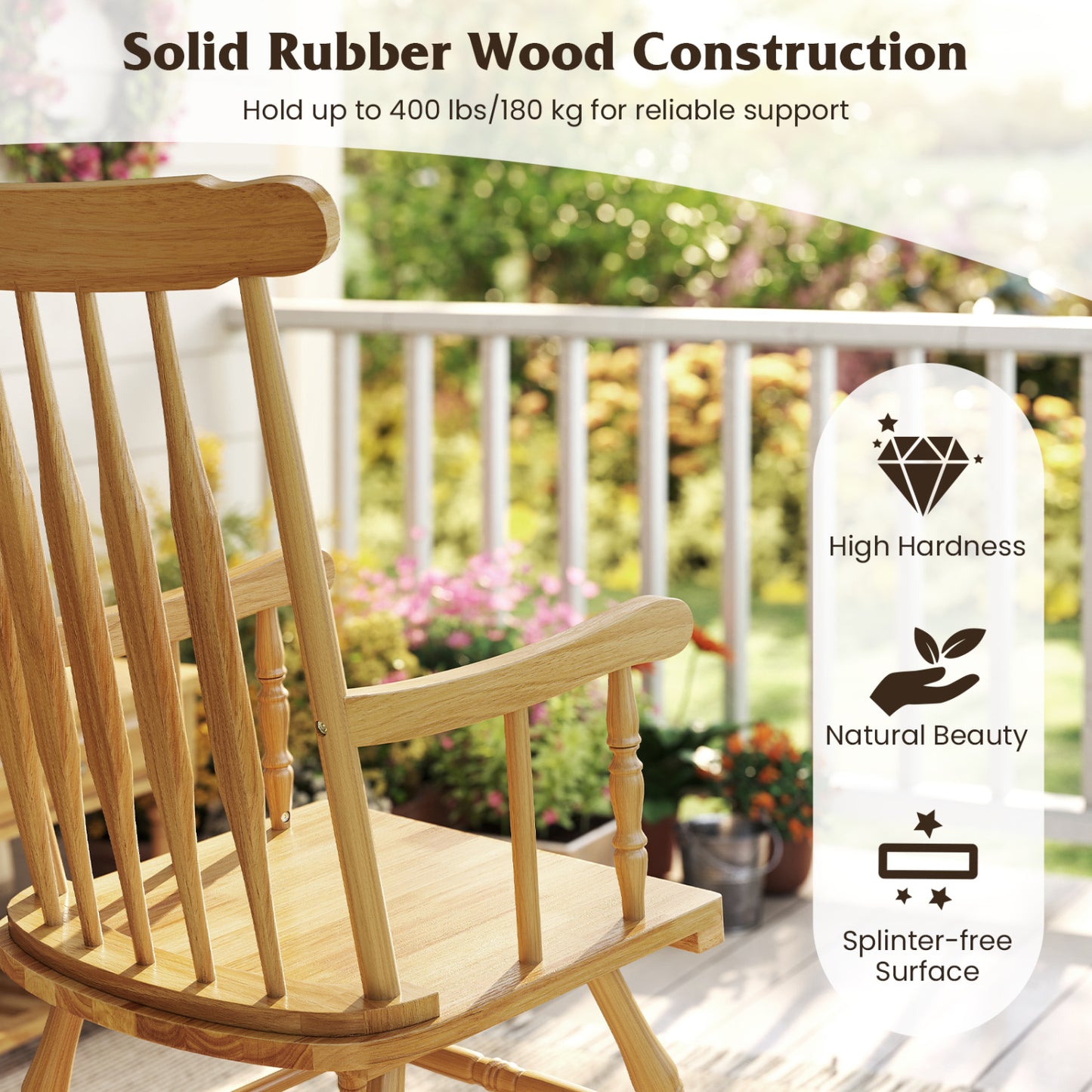 Solid Wood Rocking Chair for Patio and Garden