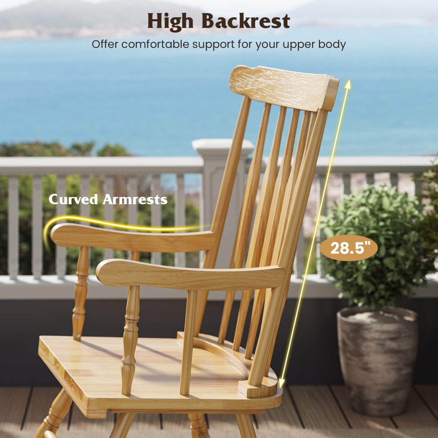 Solid Wood Rocking Chair for Patio and Garden