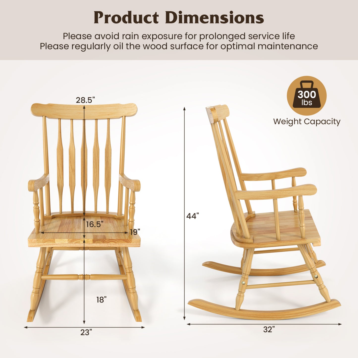 Solid Wood Rocking Chair for Patio and Garden