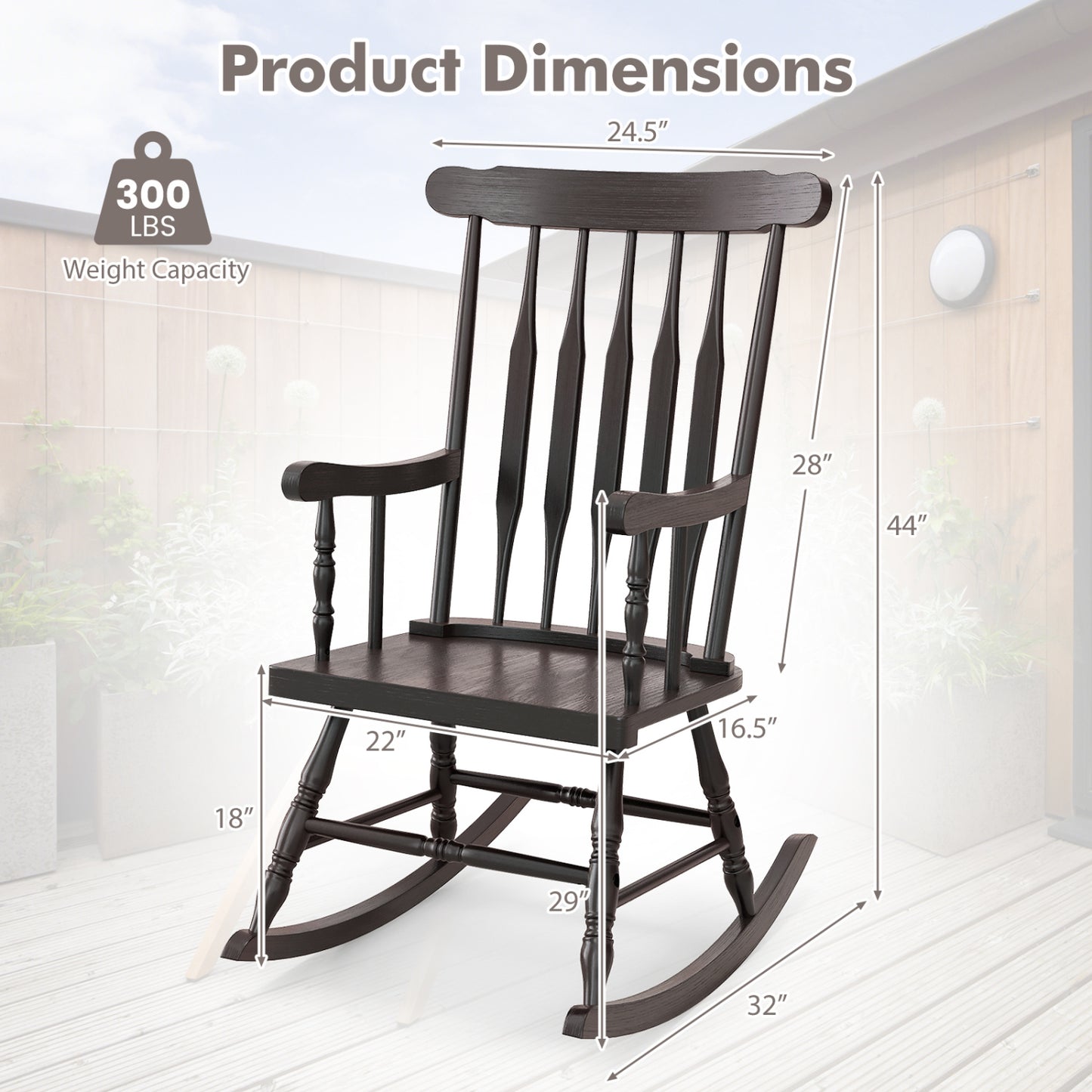 Solid Wood Rocking Chair for Patio and Garden