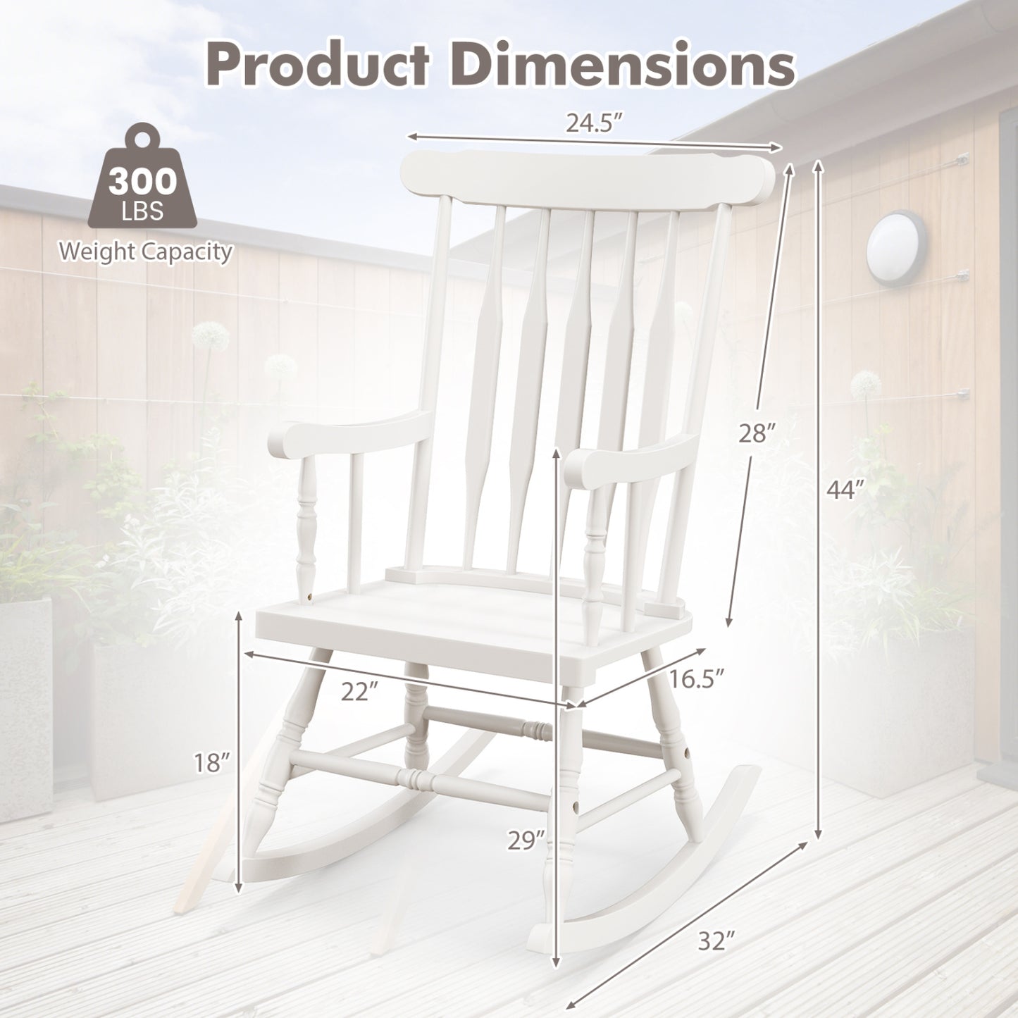 Solid Wood Rocking Chair for Patio and Garden