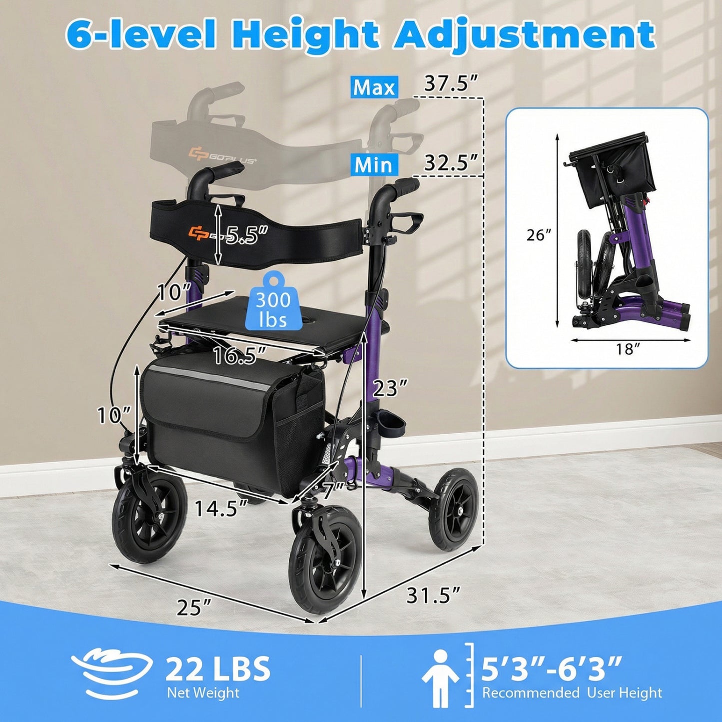 Rollator Walker with Padded Seat for Seniors