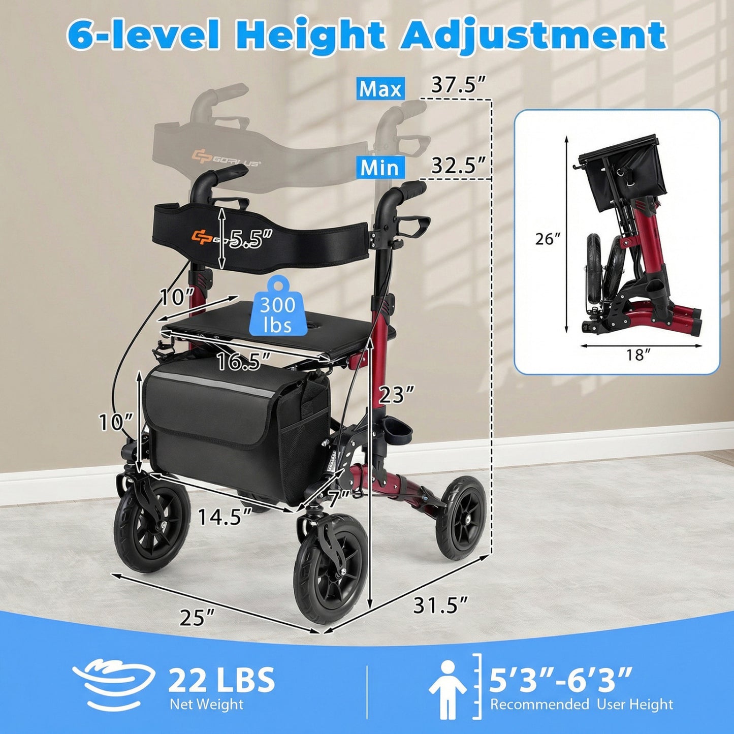 Rollator Walker with Padded Seat for Seniors