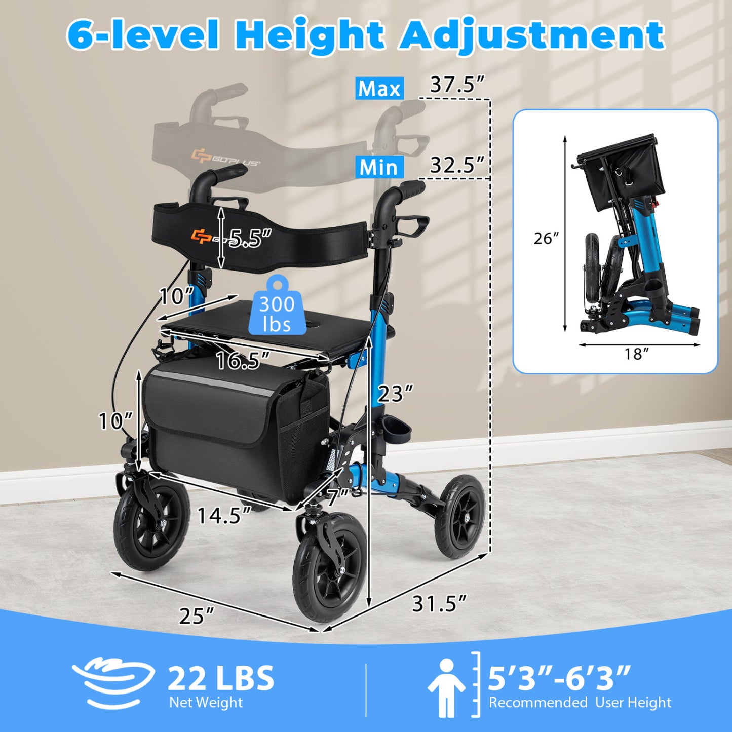 Rollator Walker with Padded Seat for Seniors
