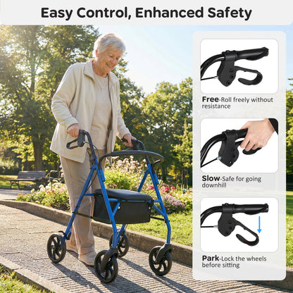 Rollator Walker with Padded Seat and Adjustable Handles