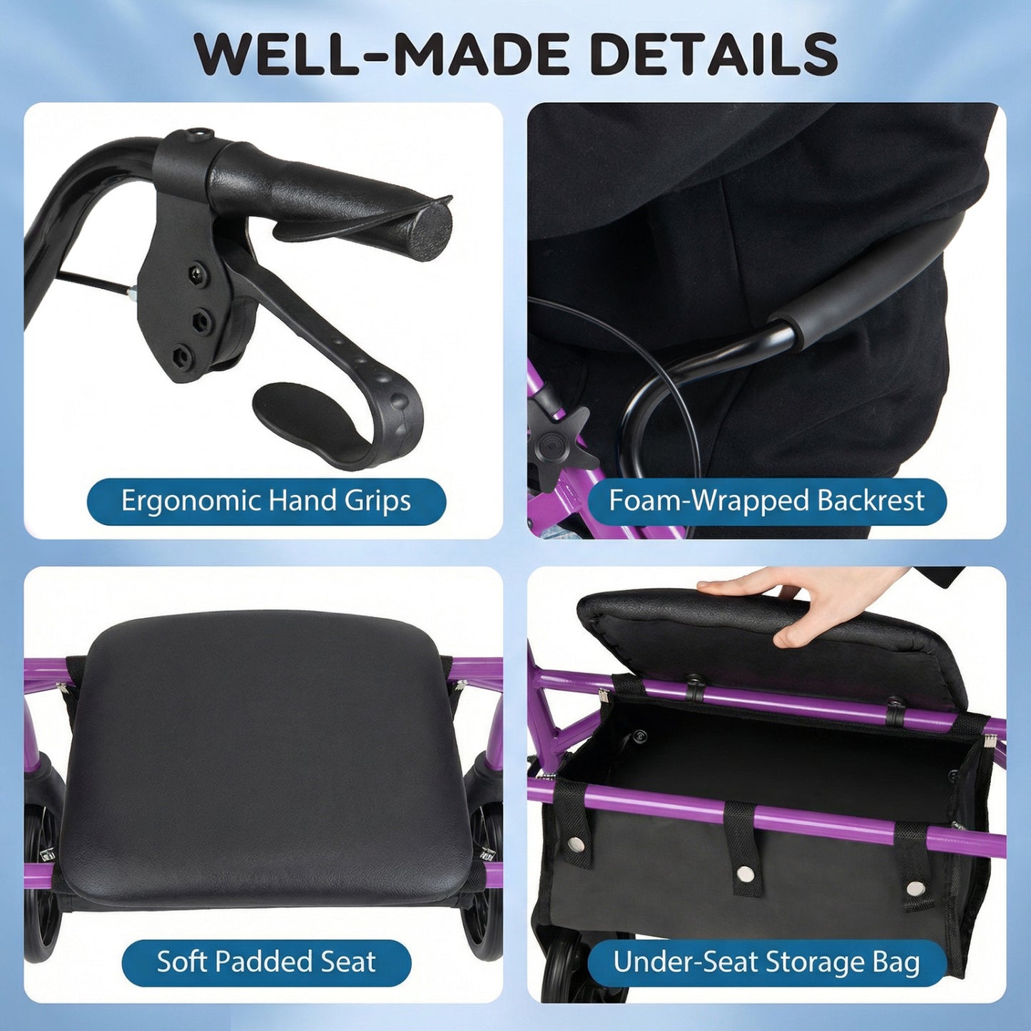 Rollator Walker with Padded Seat and Adjustable Handles