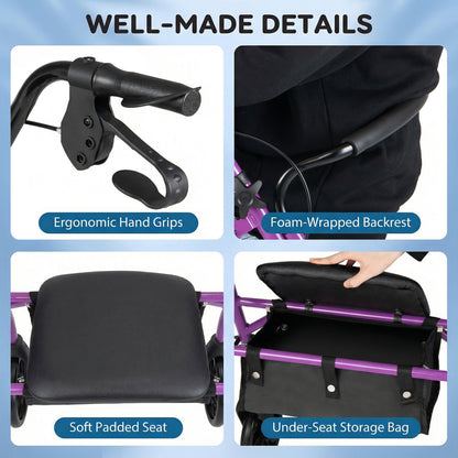 Rollator Walker with Padded Seat and Adjustable Handles
