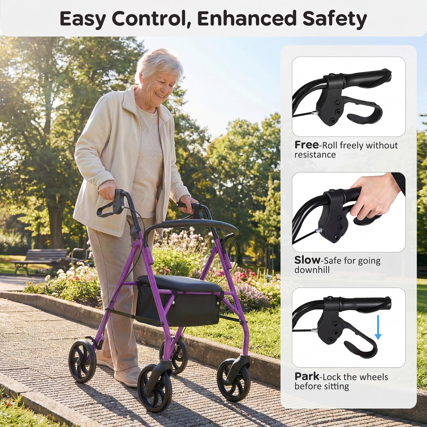 Rollator Walker with Padded Seat and Adjustable Handles