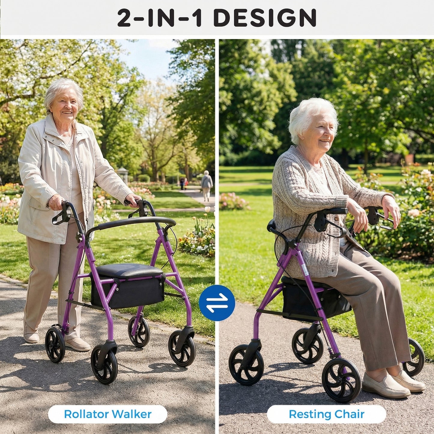 Rollator Walker with Padded Seat and Adjustable Handles