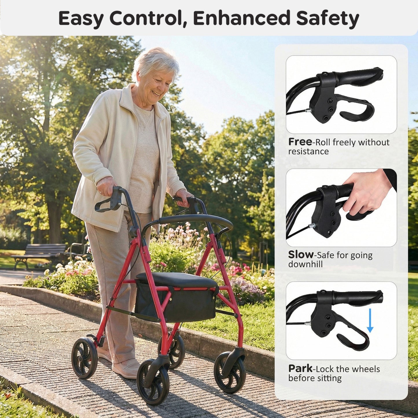 Rollator Walker with Padded Seat and Adjustable Handles
