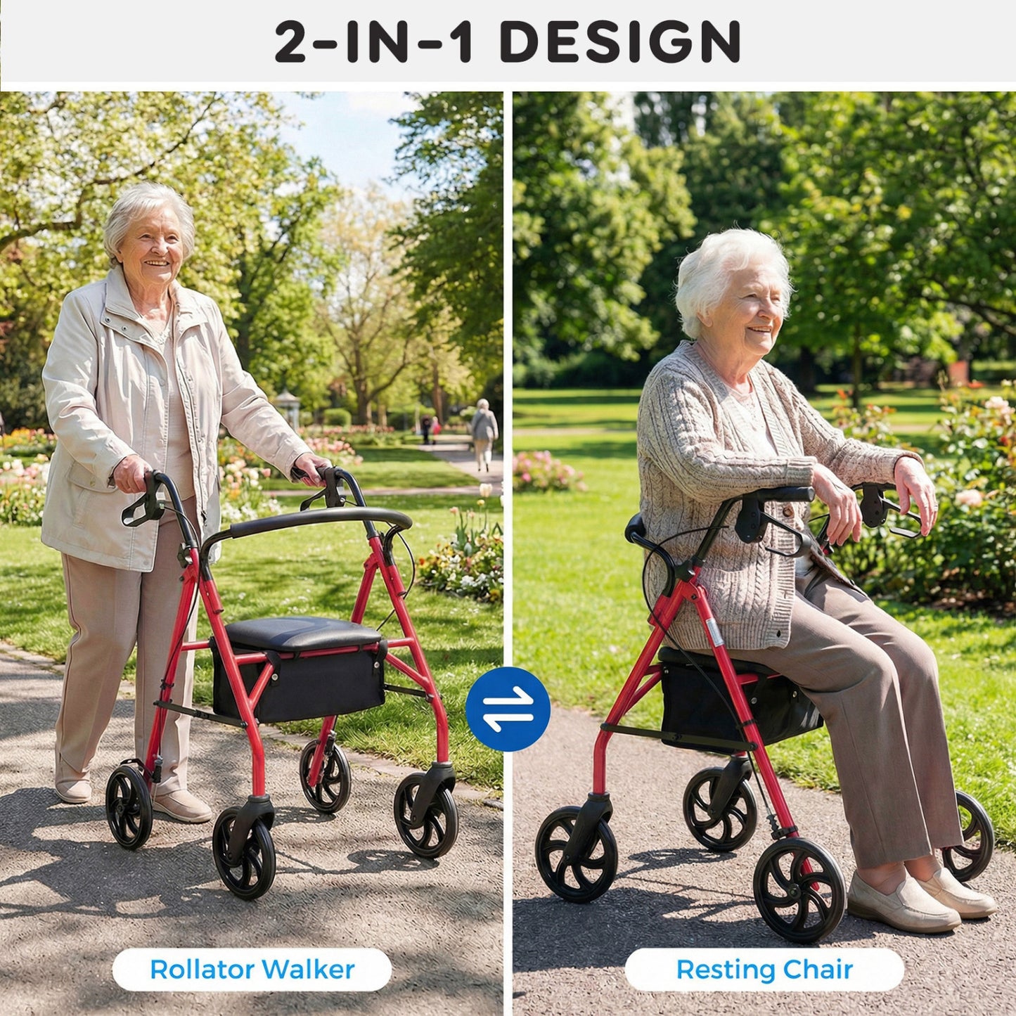 Rollator Walker with Padded Seat and Adjustable Handles