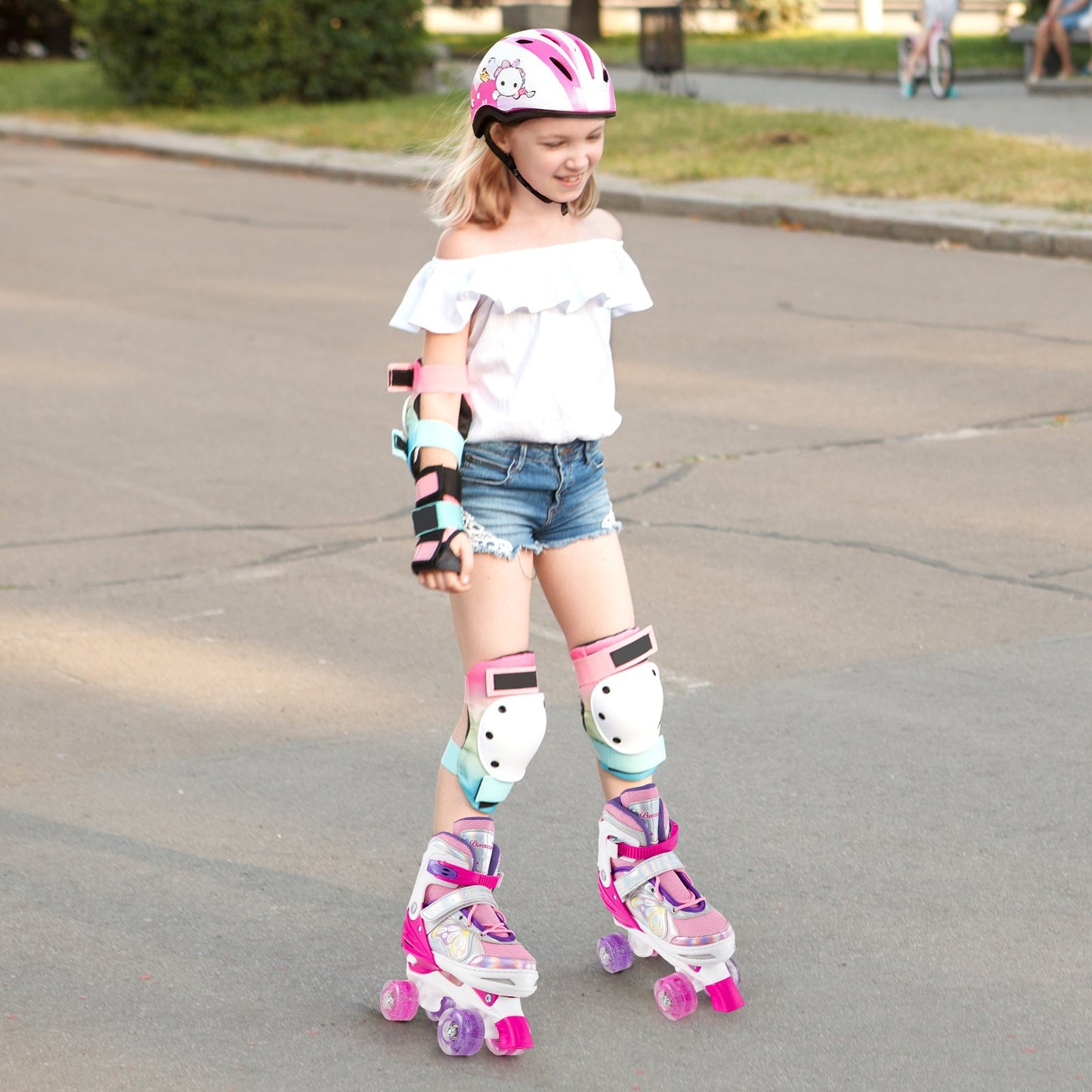 Roller Skates for Teens 4 Sizes Adjustable with Light-up Wheels for Boys Girls Ages 13+