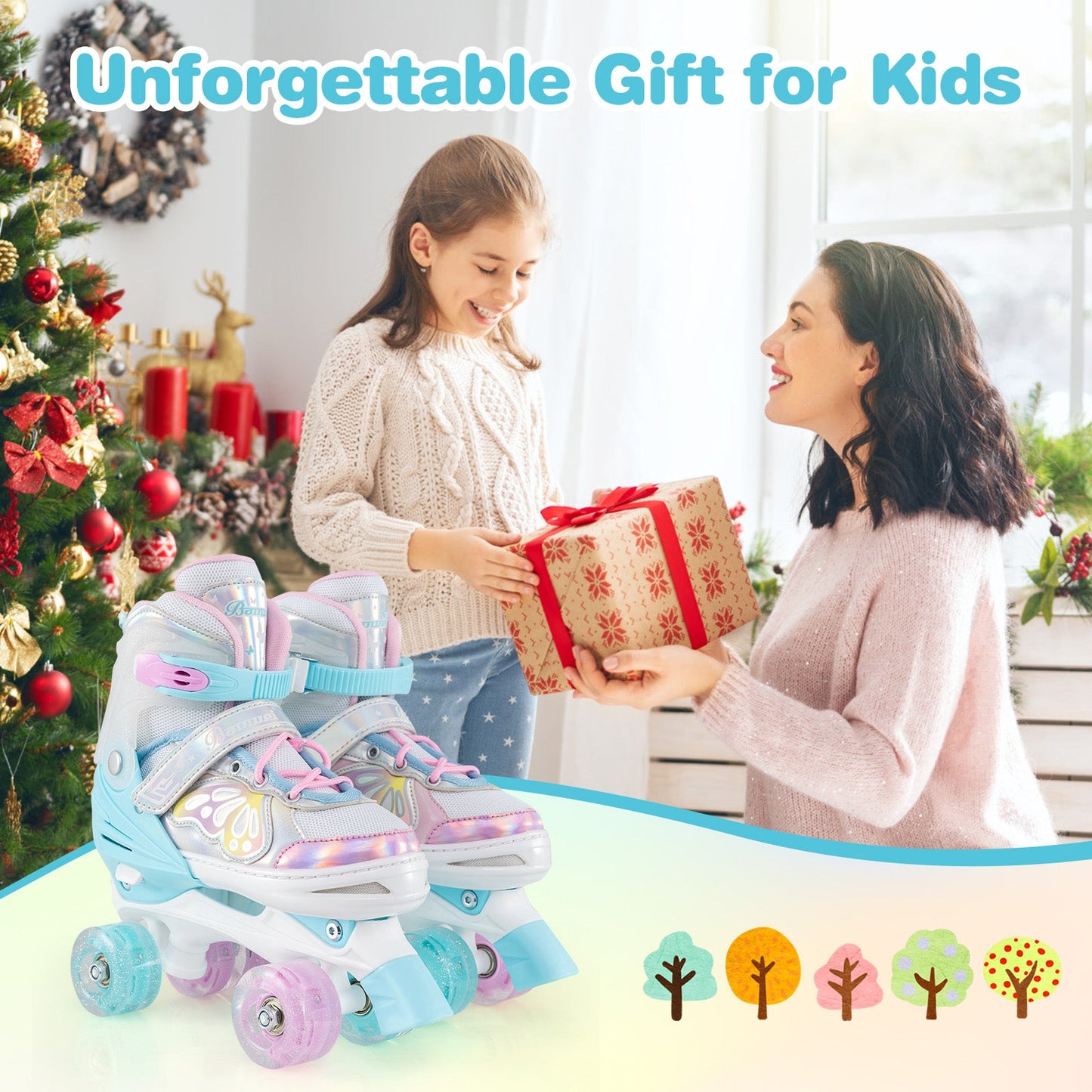 Roller Skates for Teens 4 Sizes Adjustable with Light-up Wheels for Boys Girls Ages 13+
