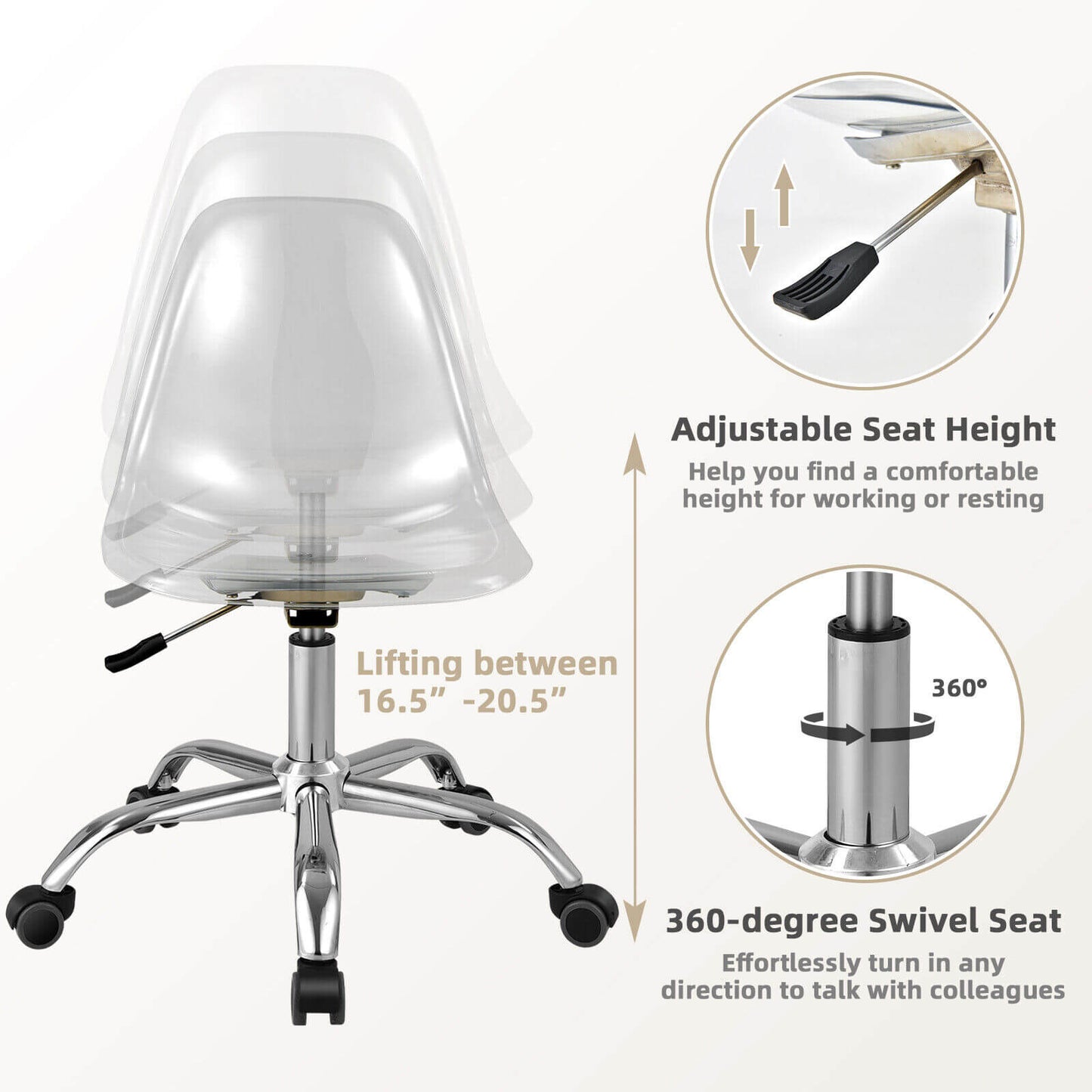 Acrylic Swivel Office Chair with Adjustable Height