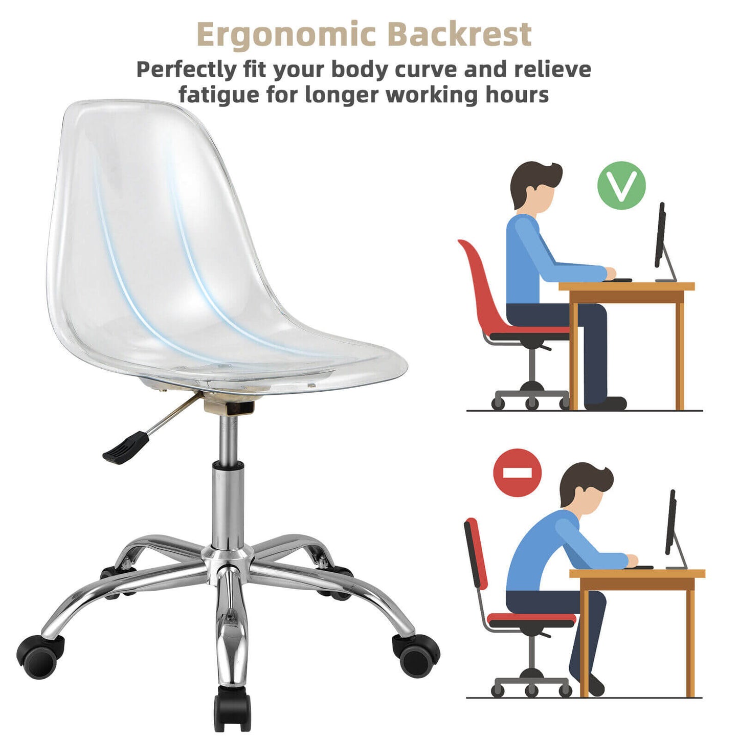 Acrylic Swivel Office Chair with Adjustable Height