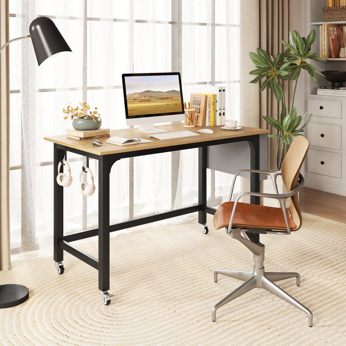 Rolling Computer Desk with Lockable Wheels 48" x 24"