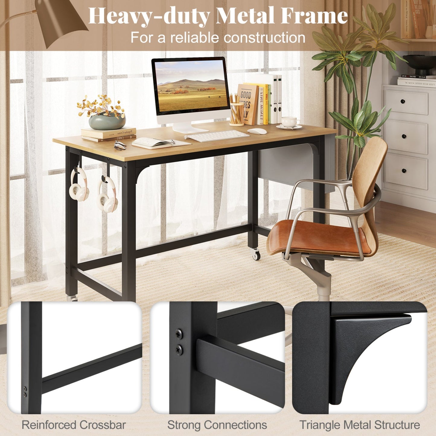 Rolling Computer Desk with Lockable Wheels 48" x 24"