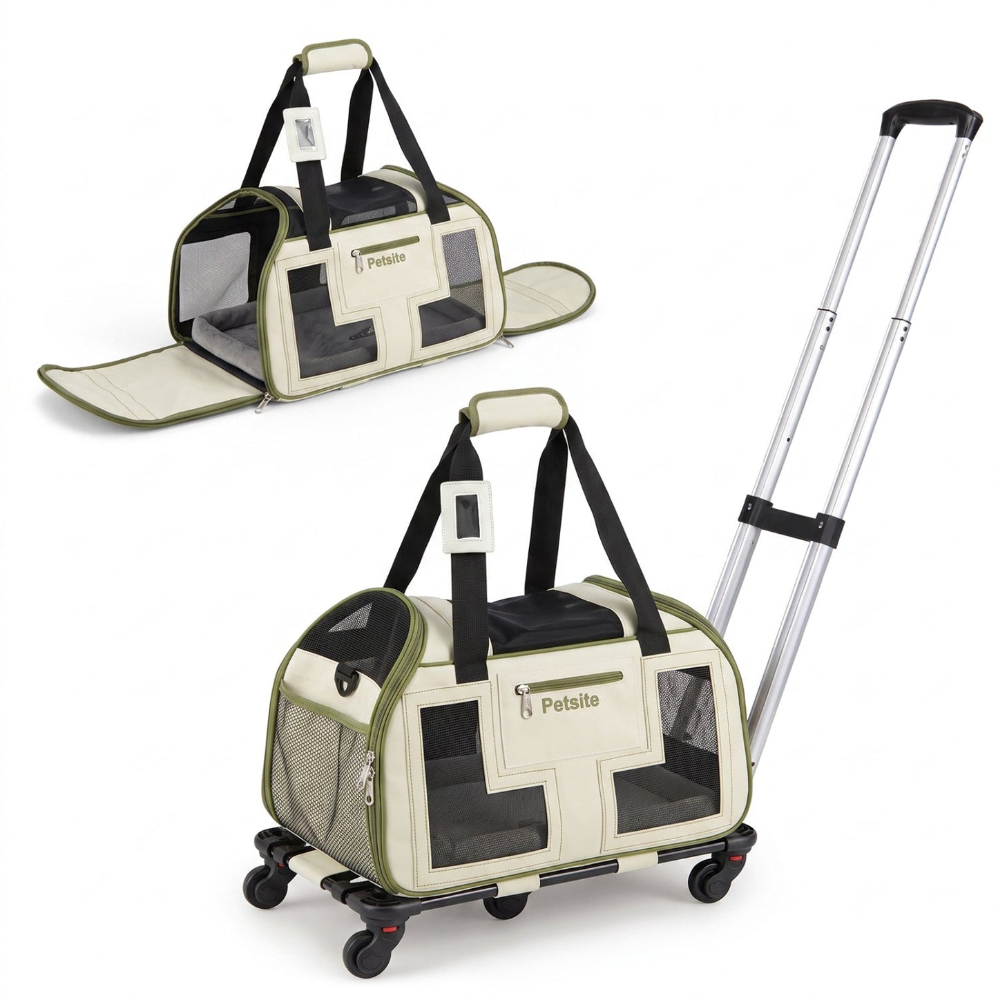Rolling Pet Carrier with Wheels & Telescopic Handle