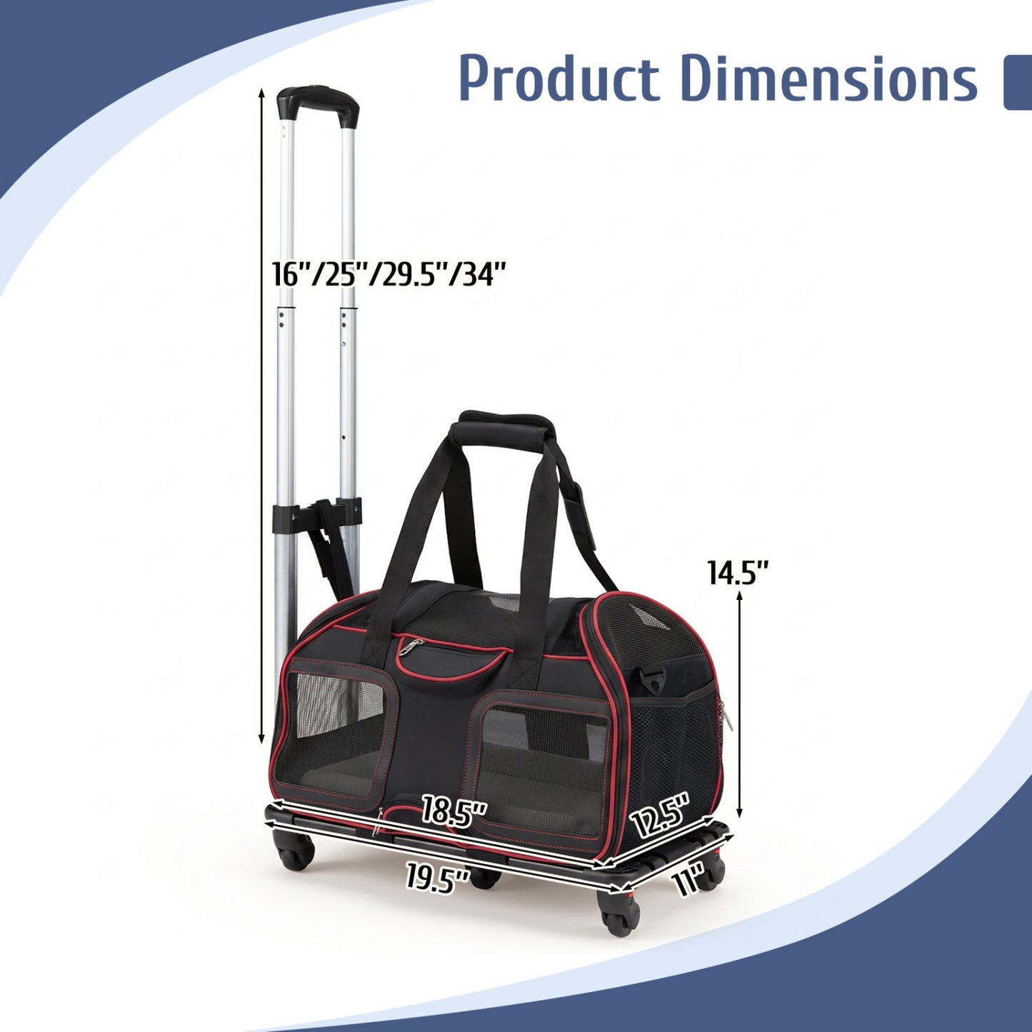 Rolling Pet Carrier with Wheels & Telescopic Handle